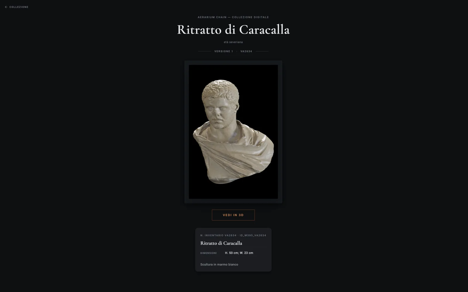 A public collection page generated from the twin, with a view in 3D button
