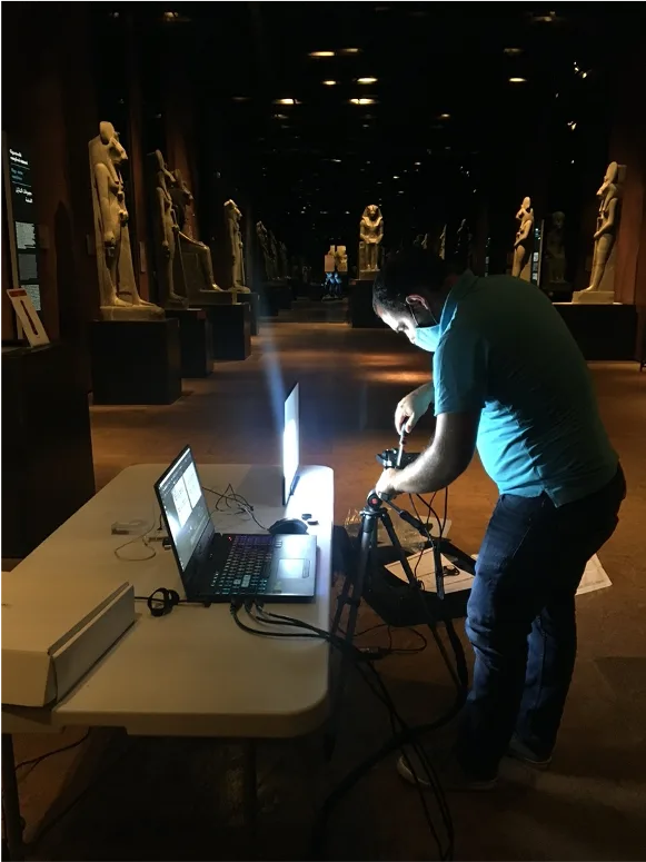 Night scanning session in the Gallery of the Kings, Museo Egizio, Turin